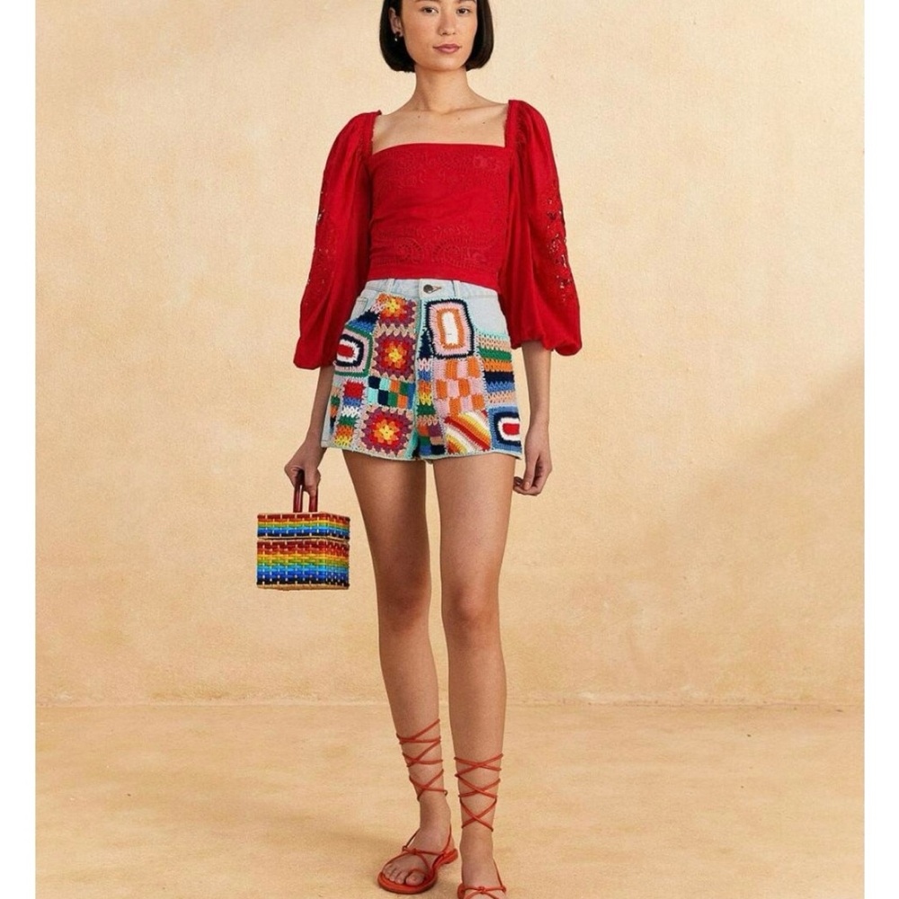 Farm Rio Lace Square Neck Blouse